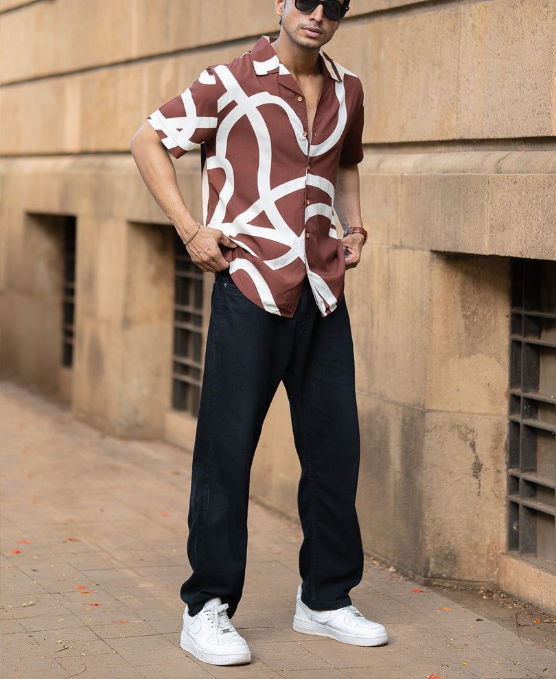 Brown Abstract Print Shirt