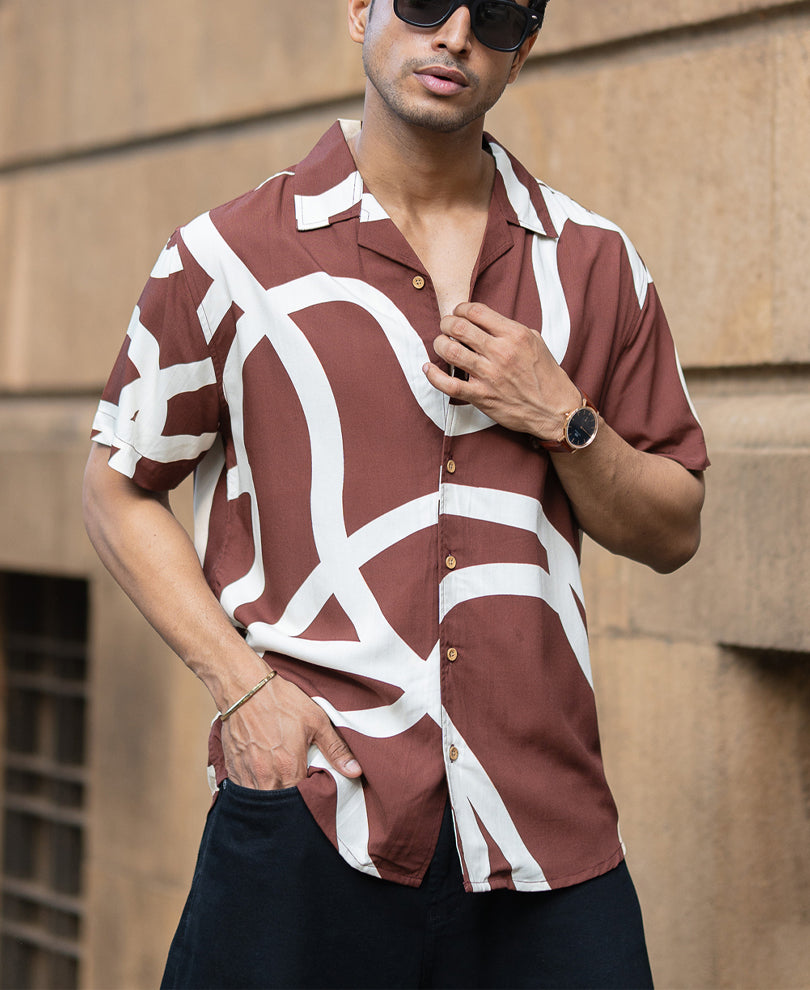 Brown Abstract Print Shirt