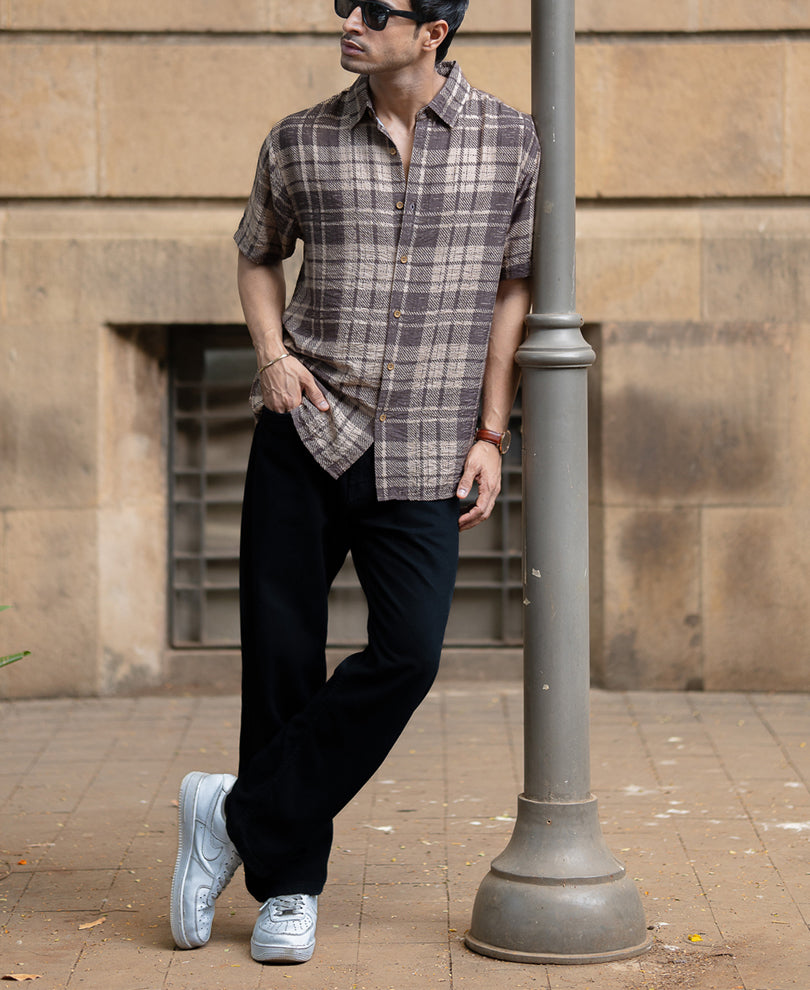 Sand Printed Checks Shirt