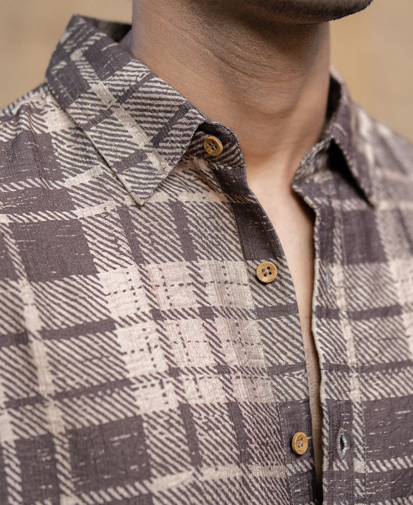 Sand Printed Checks Shirt