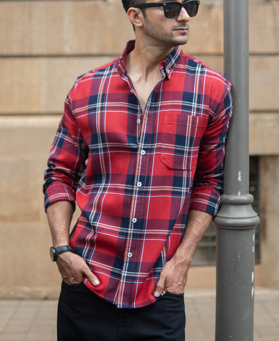 Red Checks Shirt With Pocket
