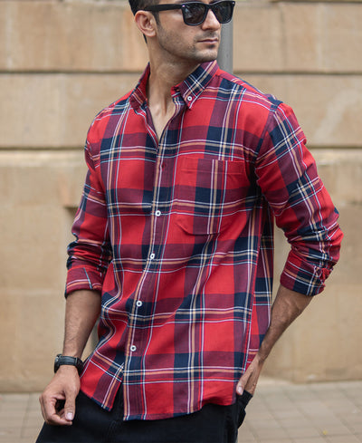 Red Checks Shirt With Pocket