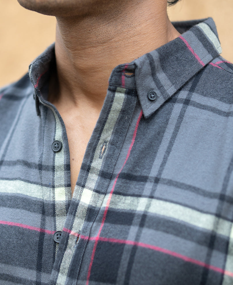 Grey Brushed Checks Shirt