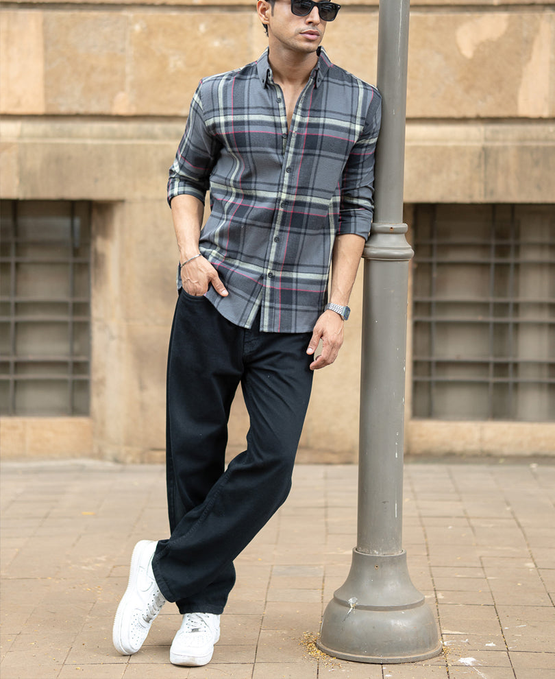 Grey Brushed Checks Shirt