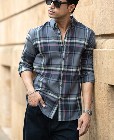 Grey Brushed Checks Shirt