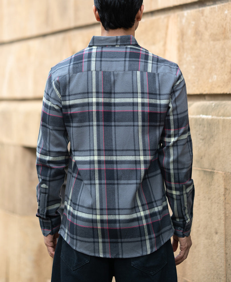 Grey Brushed Checks Shirt