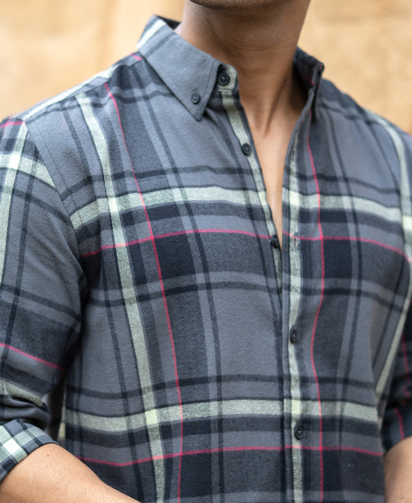 Grey Brushed Checks Shirt