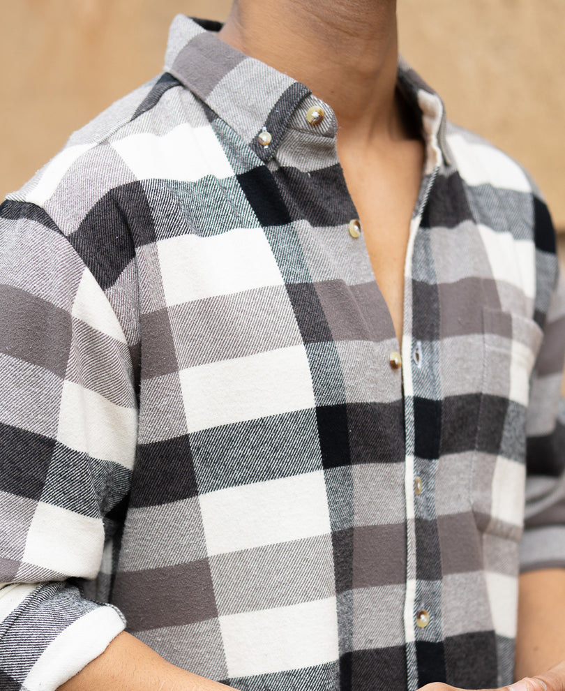 Grey Checks Shirt With Pocket