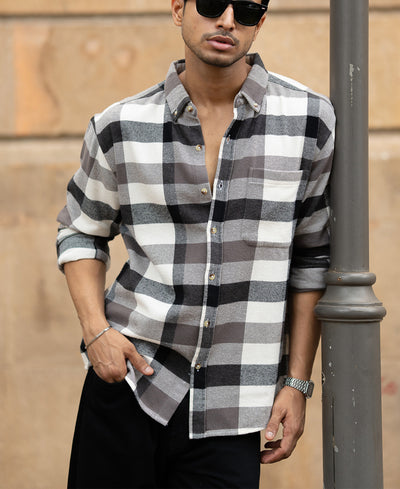 Grey Checks Shirt With Pocket