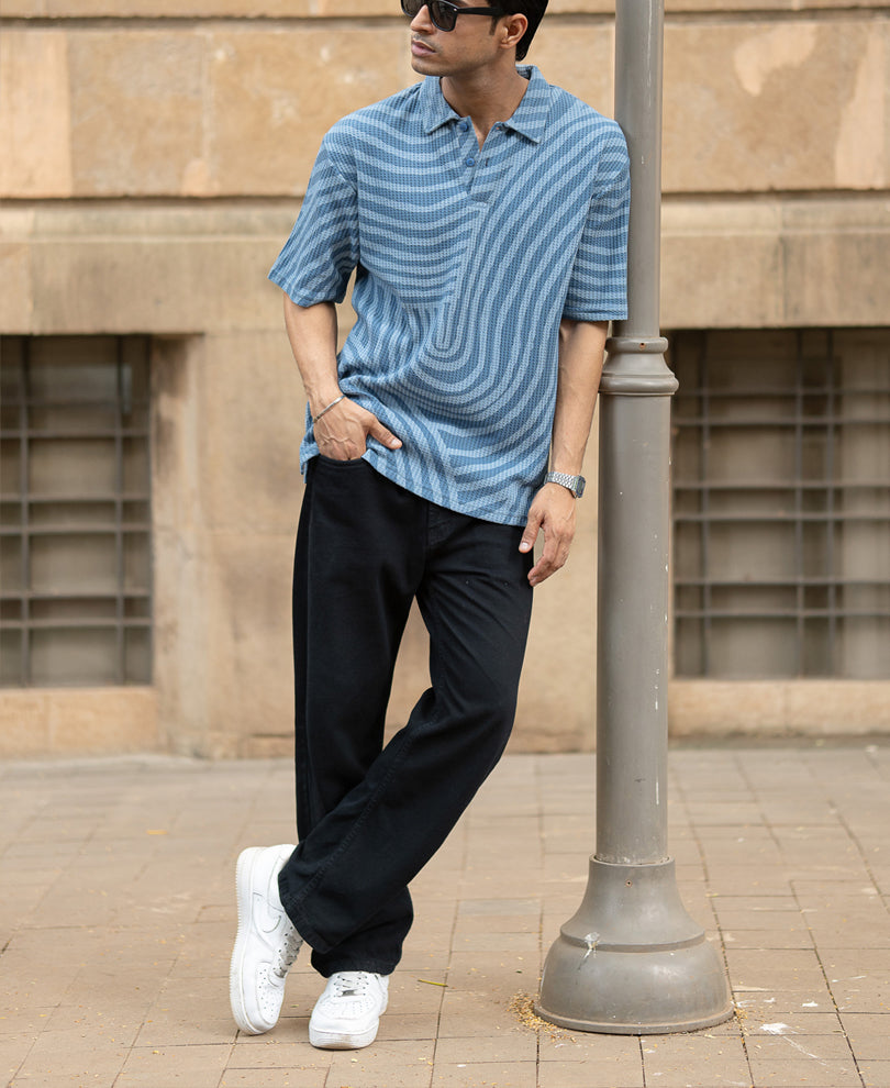 Grey Sky Abstract Print Polo T-Shirt