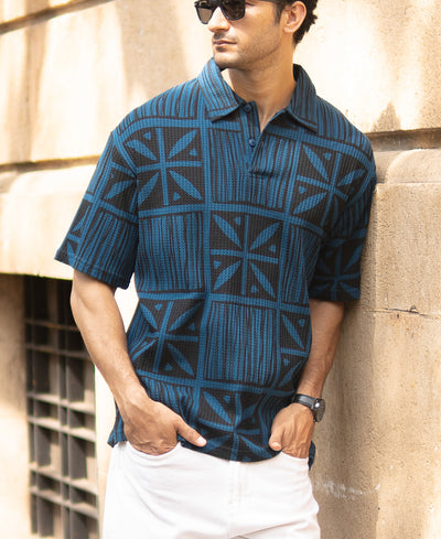Blue Printed Polo T-Shirt