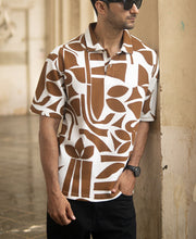 Tan Structure Printed Polo T-Shirt
