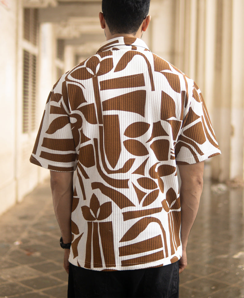 Tan Structure Printed Polo T-Shirt