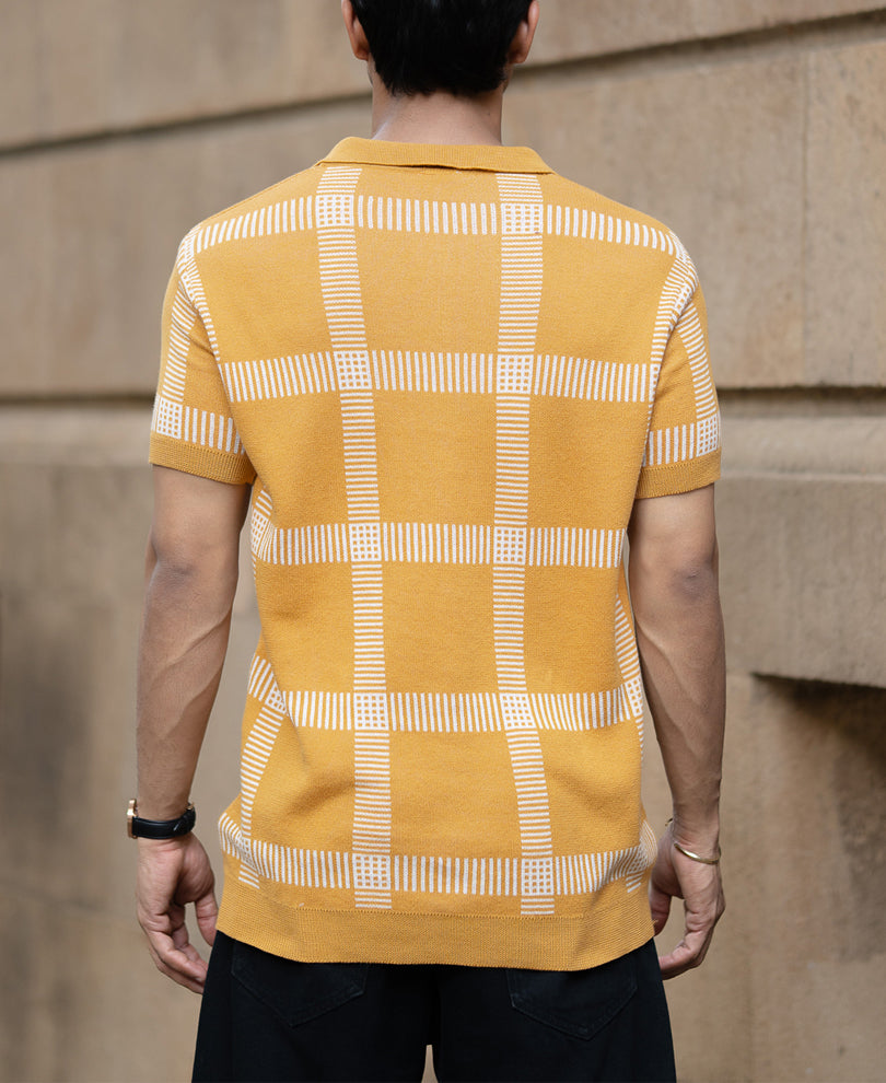 Mustard Knitted Checks T-Shirt