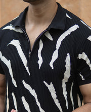 Black Structured Abstract Polo T-Shirt