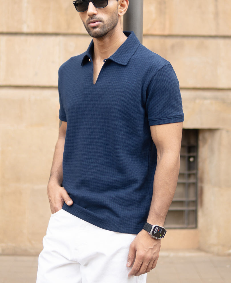 Navy Structured Polo T-Shirt