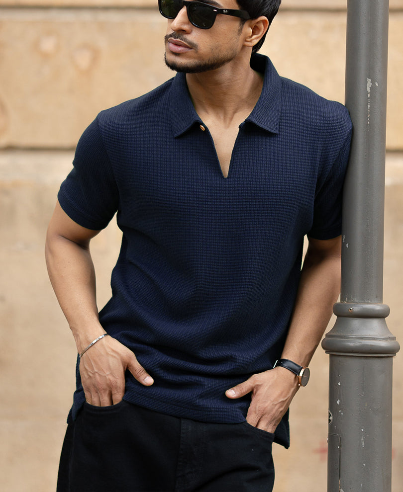 Navy Structured Polo T-Shirt