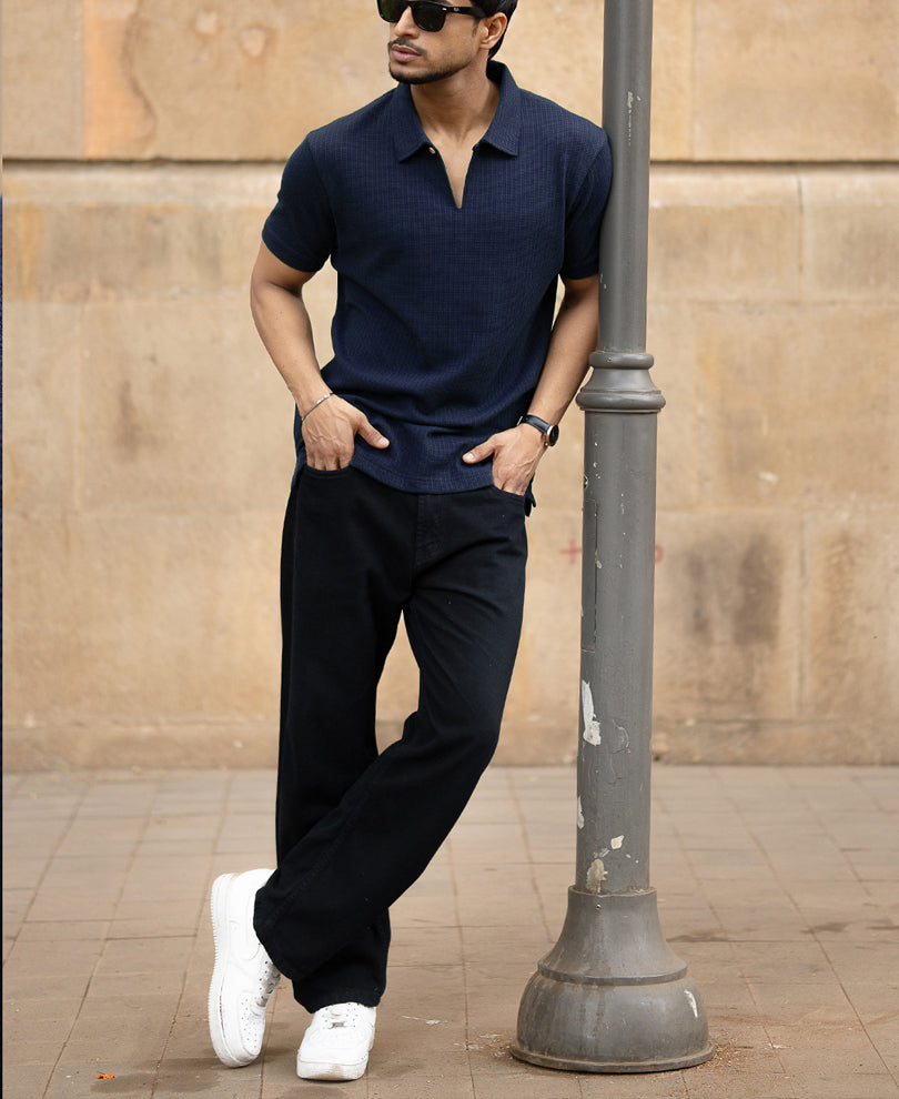 Navy Structured Polo T-Shirt