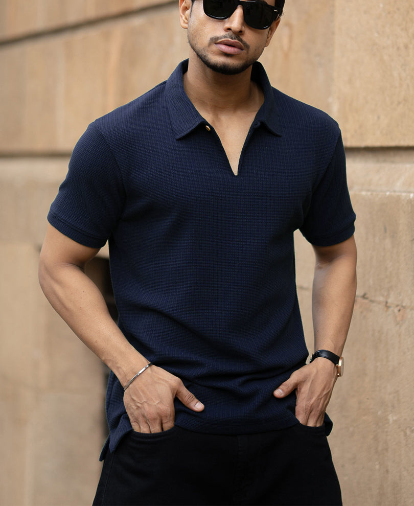 Navy Structured Polo T-Shirt