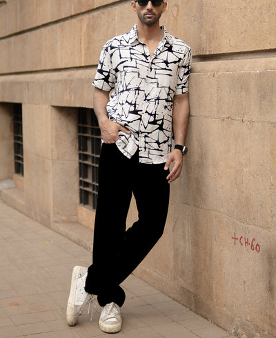 White And Black Flowy Printed Shirt