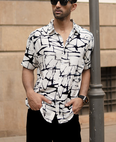 White And Black Flowy Printed Shirt