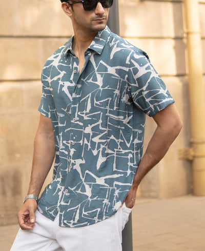 Blue Abstract Print Flowy Shirt