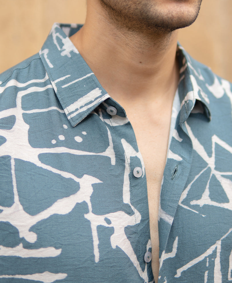 Blue Abstract Print Flowy Shirt