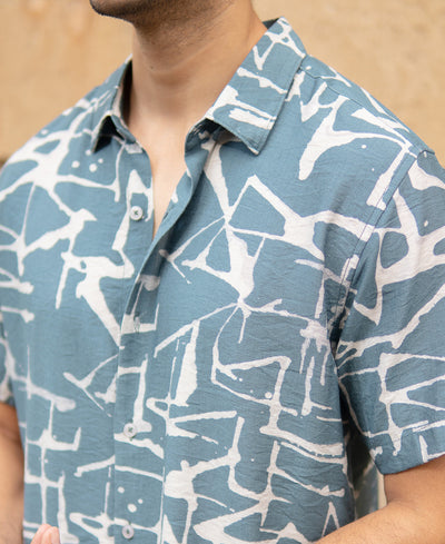 Blue Abstract Print Flowy Shirt