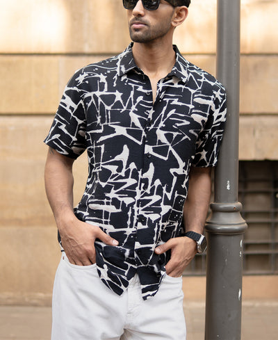 Black Abstract Flowy Shirt