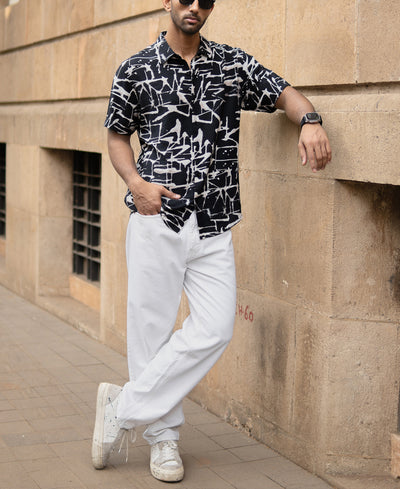 Black Abstract Flowy Shirt