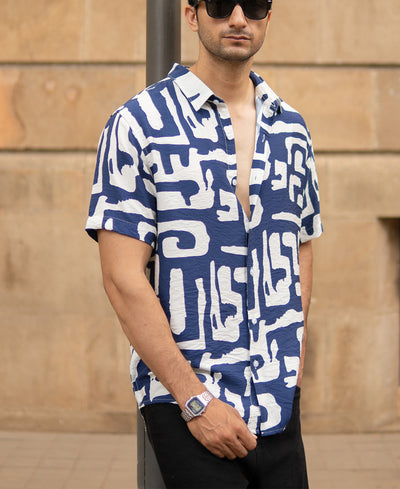 Navy Abstract Print Flowy Shirt