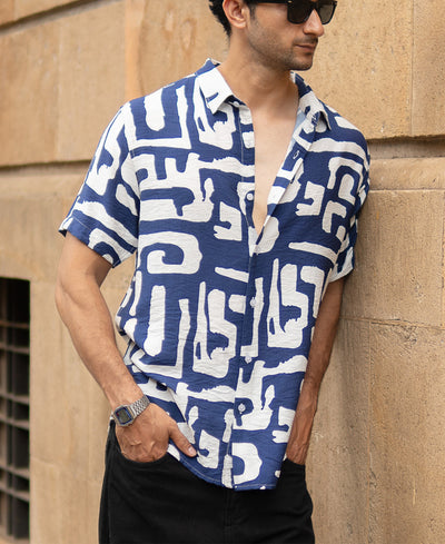 Navy Abstract Print Flowy Shirt