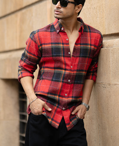 Red Brushed Checks Shirt