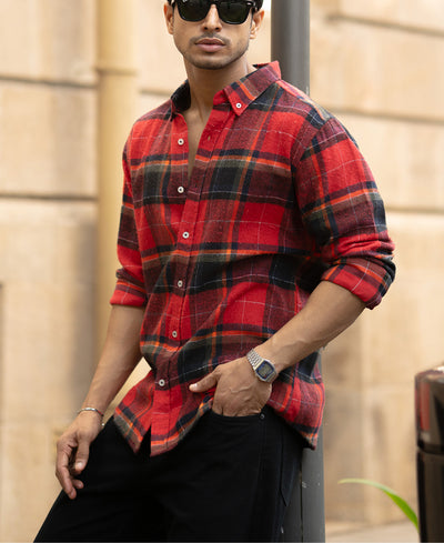 Red Brushed Checks Shirt