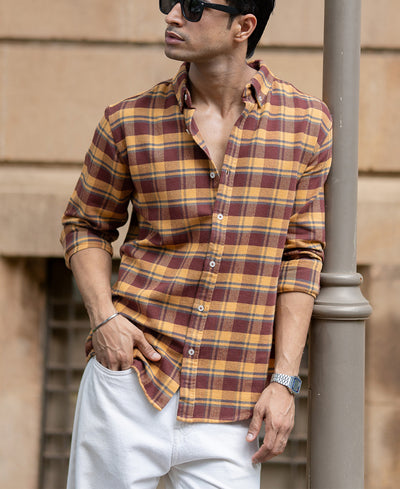 Mustard And Brown Checks Shirt