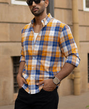 Ochre And Blue Checks Shirt
