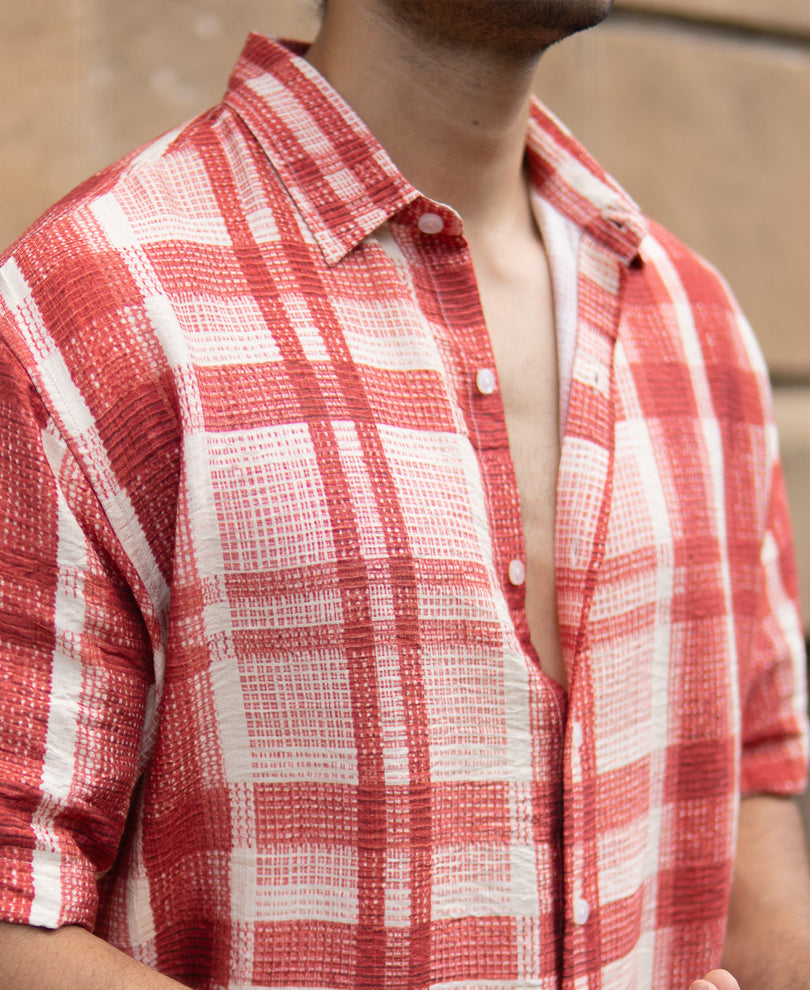 Red Ochre Printed Checks Shirt
