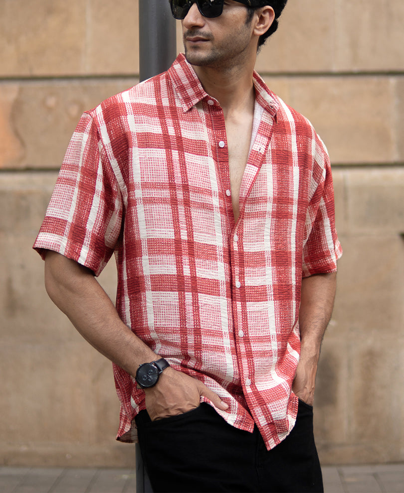 Red Ochre Printed Checks Shirt