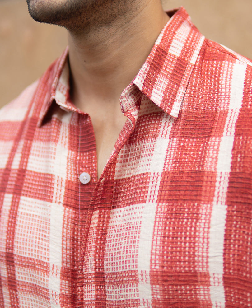 Red Ochre Printed Checks Shirt