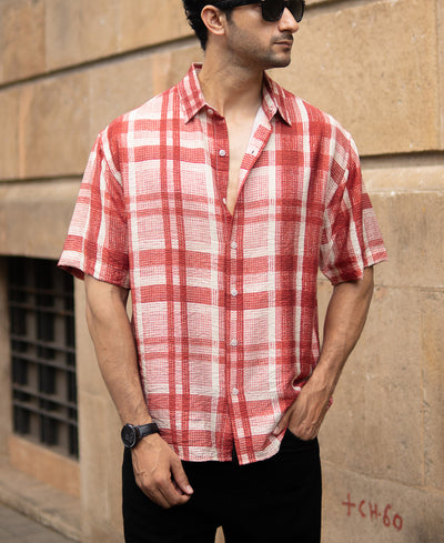 Red Ochre Printed Checks Shirt
