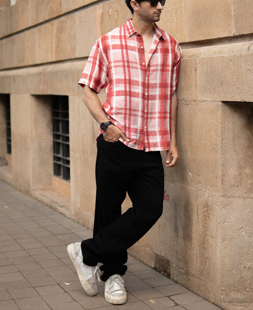 Red Ochre Printed Checks Shirt