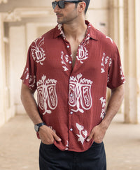 Brick Red Printed Flowy Shirt