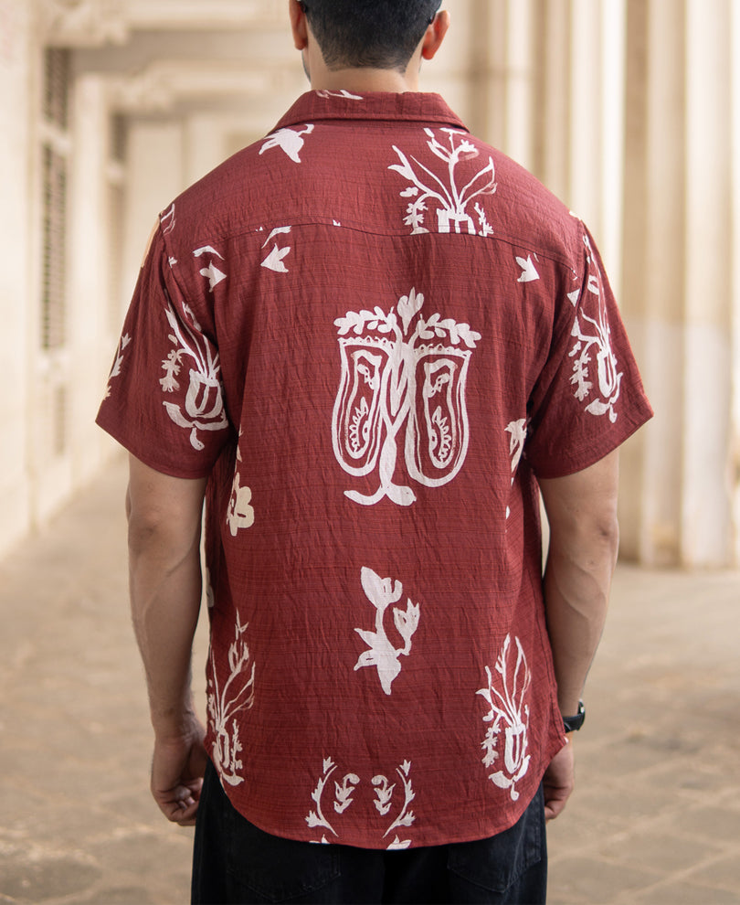 Brick Red Printed Flowy Shirt