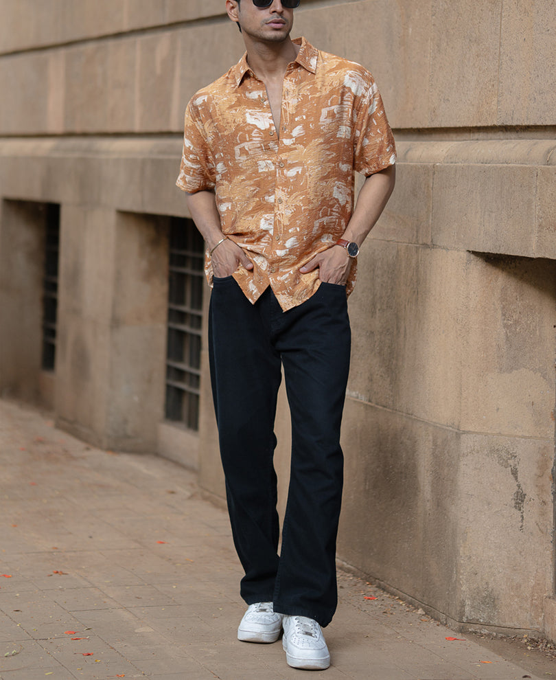 Mustard Abstract Print Flowy Shirt