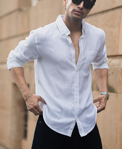 White Linen Blend Shirt