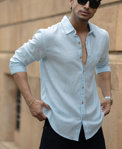 Light Blue Linen Blend Shirt