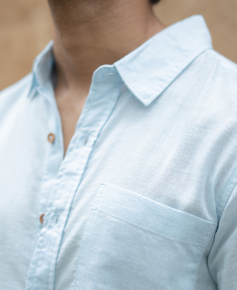 Light Blue Linen Blend Shirt