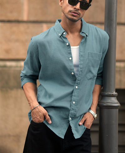 Dusty Blue Linen Blend Shirt