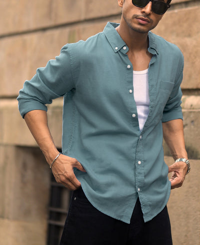 Dusty Blue Linen Blend Shirt