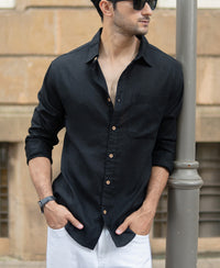 Black Linen Blend Shirt
